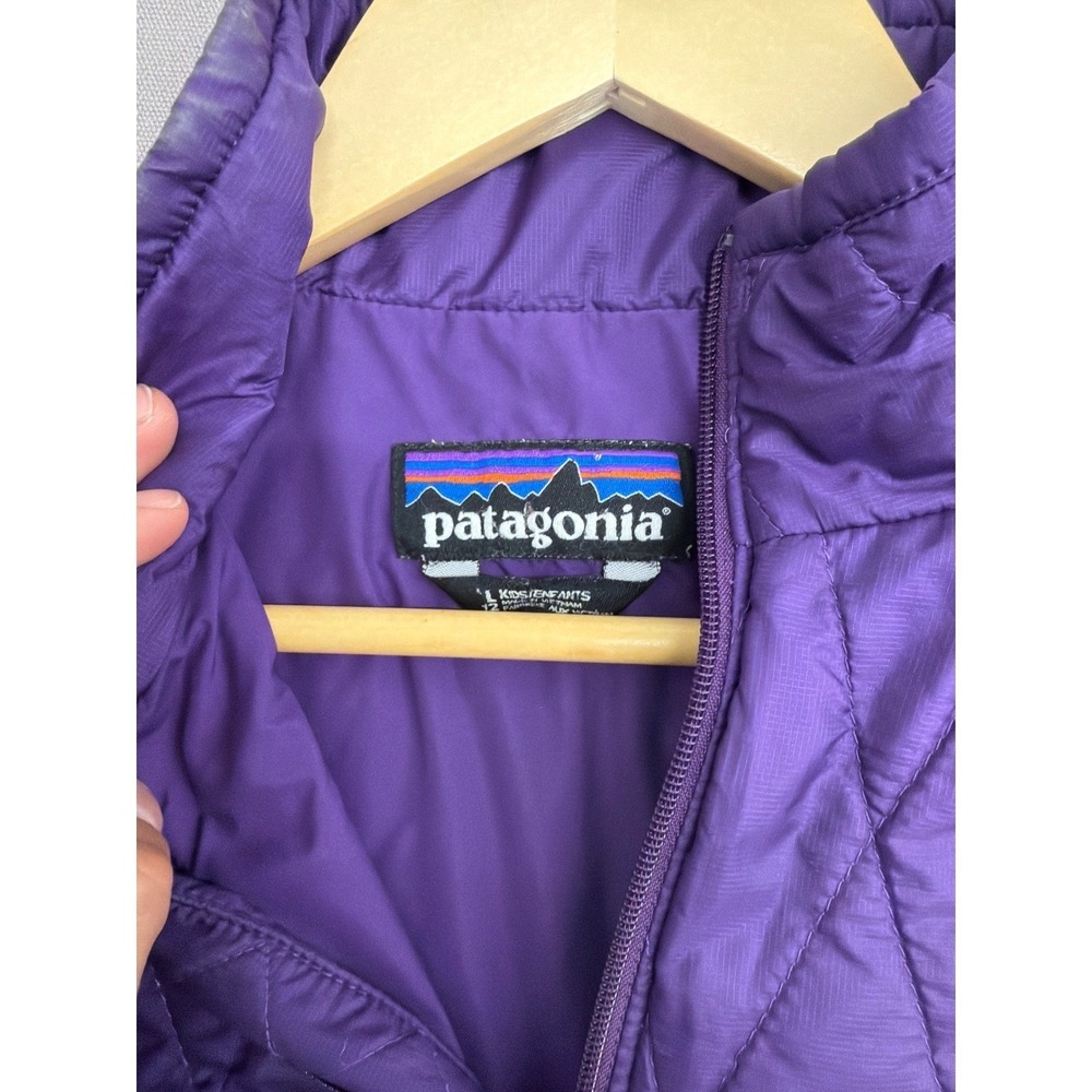 Patagonia Kids Purple Diamond Quilted Full Zip Puffer Jacket Size L 12 - Picture 5 of 8
